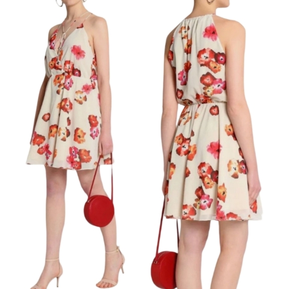 Haute Hippie Dresses & Skirts - Haute Hippie Floral Print Sundress Size Medium Cream Halter V-Neck Blouson M